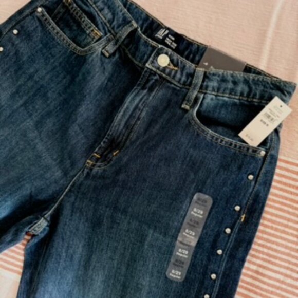 Gap High Rise SuperSoft Studded Wide-Leg Jeans Size 8, Dark Indigo - Picture 5 of 7